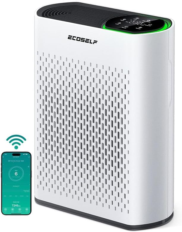 Smart Air Purifiers for Large Room, Cleans 2,400 ft2 in 30 Mins, 3-Stage True HEPA, 360° Airflow, Smart WiFi App Control