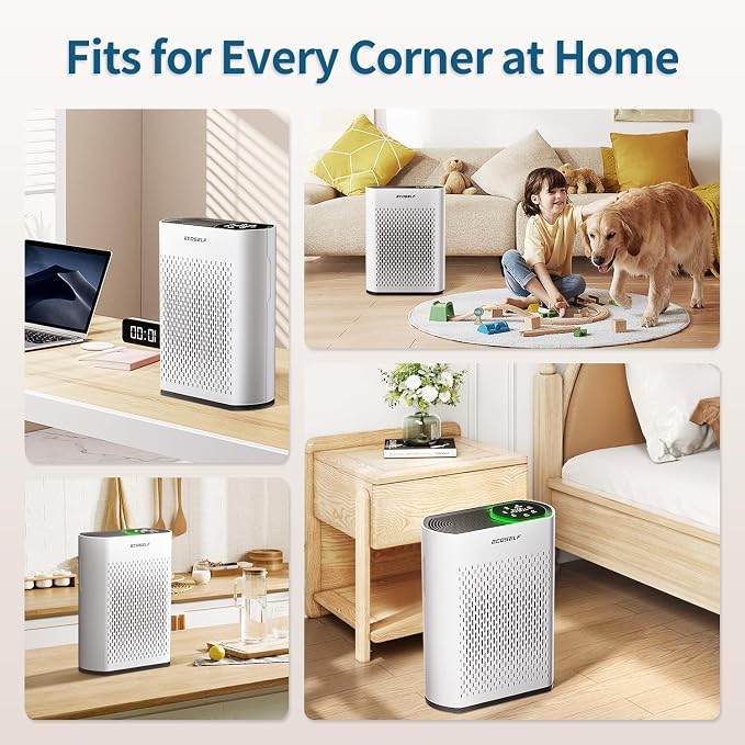 Smart Air Purifiers for Large Room, Cleans 2,400 ft2 in 30 Mins, 3-Stage True HEPA, 360° Airflow, Smart WiFi App Control