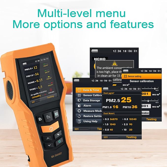 Smart Air Quality Meter Indoor 11-in-1 Air Monitor PM1.0 PM2.5 PM10 Dust TVOC VOC Detector HCHO Tester with Data Record for