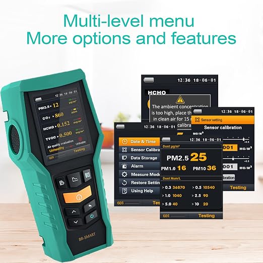 Smart Air Quality Monitor Indoor 12-in-1 CO2 Meter Dust PM1.0 PM2.5 PM10 Particles TVOC Detector HCHO Tester with Data Logger