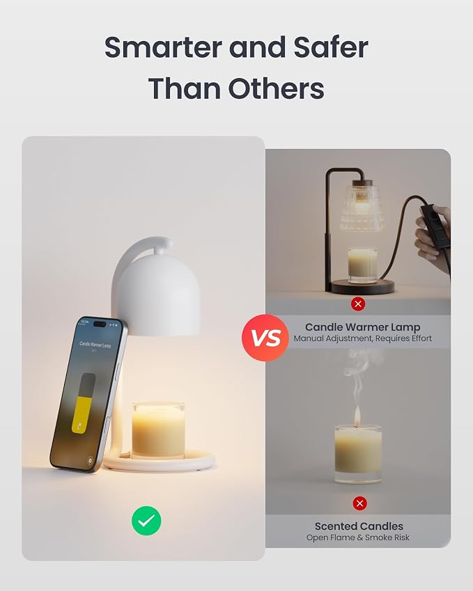 Smart Candle Warmer Lamp with Timer & Voice Control — Dimmable Flameless Candle Wax Melter, Matter-Enabled for Apple Home &
