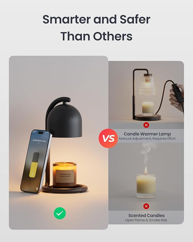 Smart Candle Warmer Lamp with Timer & Voice Control — Dimmable Flameless Candle Wax Melter, Matter-Enabled for Apple Home &