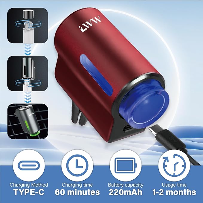 Smart Car Air Freshener - 3 Levels Strength with Ventilation Clip, Rechargeable Car Fragrance Atomizer, alternate product