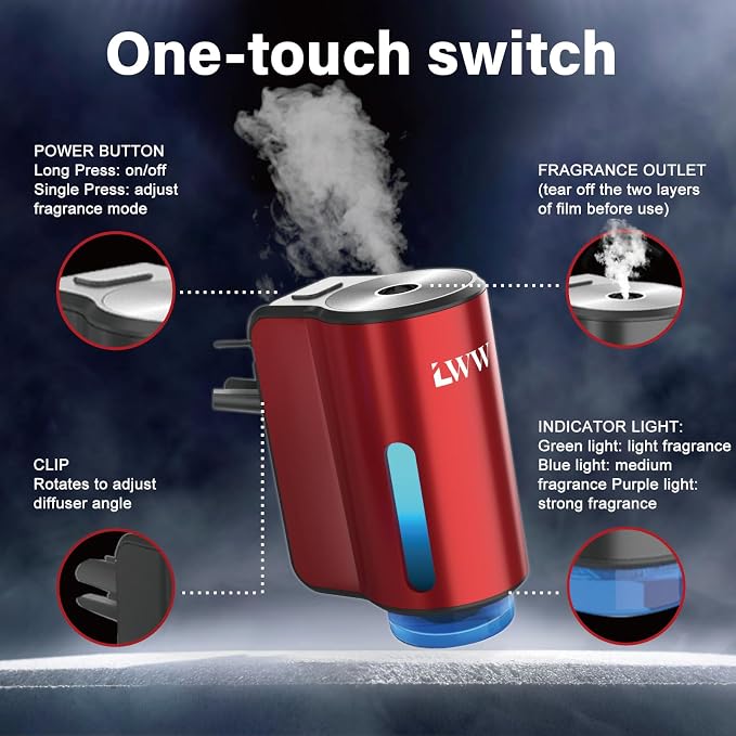 Smart Car Air Freshener - 3 Levels Strength with Ventilation Clip, Rechargeable Car Fragrance Atomizer, alternate product