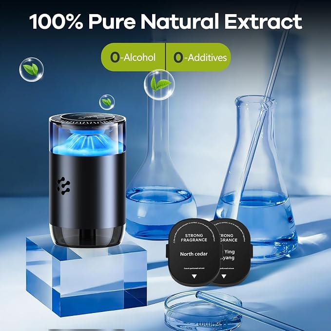 Smart Car Air Freshener, Automatic Car Air Freshener Diffuser with Ambient Light, Car Diffuser with 2 Essential Oil Box