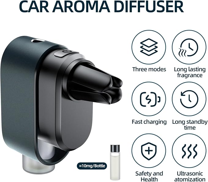 Smart Car Air Freshener Diffuser - Rechargeable Car Diffuser with 3 Modes, Ultrasonic Aroma Diffuser with 4 Essential Oils