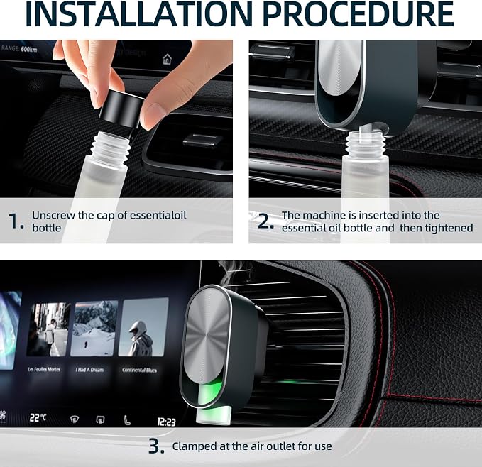 Smart Car Air Freshener Diffuser - Rechargeable Car Diffuser with 3 Modes, Ultrasonic Aroma Diffuser with 4 Essential Oils