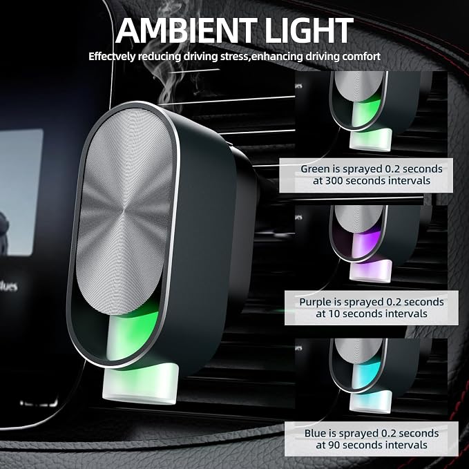 Smart Car Air Freshener Diffuser - Rechargeable Car Diffuser with 3 Modes, Ultrasonic Aroma Diffuser with 4 Essential Oils