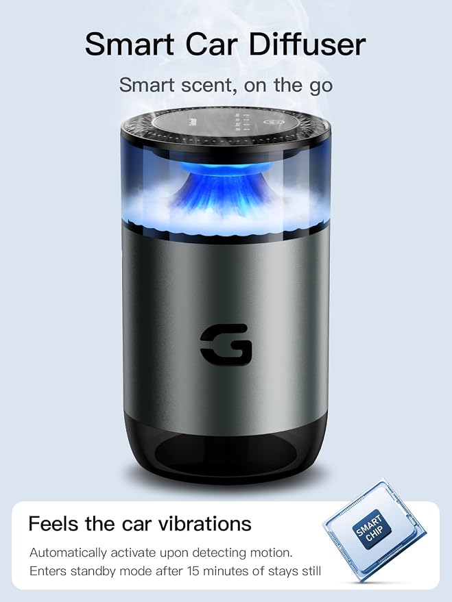 Smart Car Air Freshener Diffuser, Waterless Essential Oil Diffuser with 4 Modes, 4 Scent Refills, Auto On/Off, USB, alternate