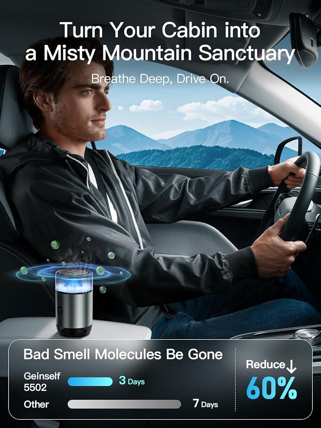 Smart Car Air Freshener Diffuser, Waterless Essential Oil Diffuser with 4 Modes, 4 Scent Refills, Auto On/Off, USB, alternate