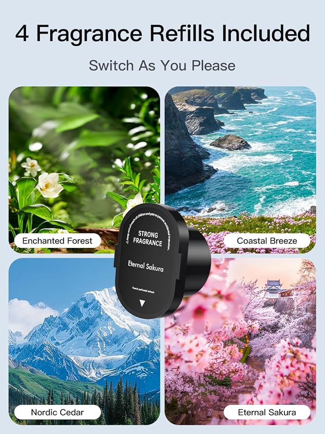 Smart Car Air Freshener Diffuser, Waterless Essential Oil Diffuser with 4 Modes, 4 Scent Refills, Auto On/Off, USB, alternate