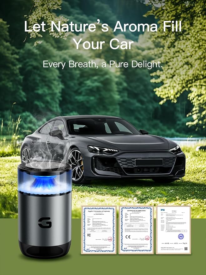 Smart Car Air Freshener Diffuser, Waterless Essential Oil Diffuser with 4 Modes, 4 Scent Refills, Auto On/Off, USB, alternate