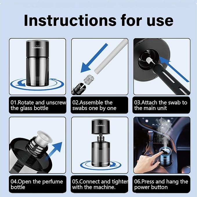 Smart Car Air Freshener for Men, Car Diffuser with 180ml Large Volume for 7 Months, Auto On/Off & 3 Adjustable Modes