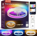 Smart Ceiling Fan Light with 2200K Nightlight, WiFi & Bluetooth Low Profile Ceiling Fan with Light Remote for Bedroom, RGBAI