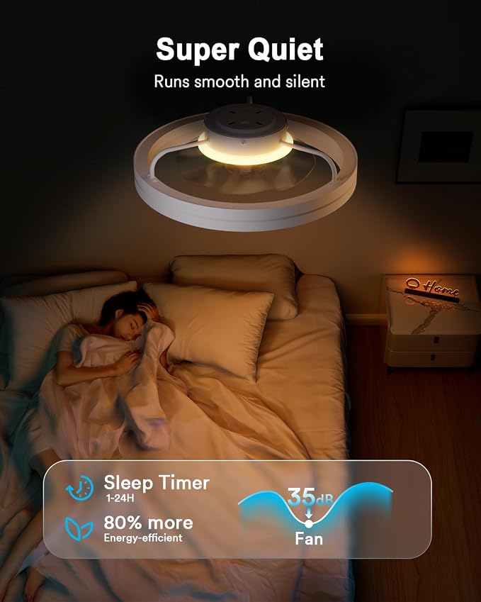 Smart Ceiling Fan Light with 2200K Nightlight, WiFi & Bluetooth Low Profile Ceiling Fan with Light Remote for Bedroom, RGBAI