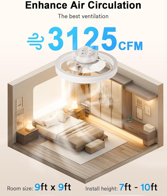 Smart Ceiling Fan Light with 2200K Nightlight, WiFi & Bluetooth Low Profile Ceiling Fan with Light Remote for Bedroom, RGBAI