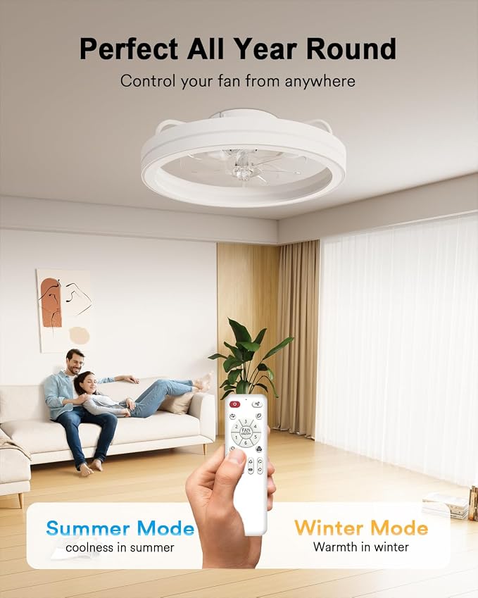 Smart Ceiling Fan Light with 2200K Nightlight, WiFi & Bluetooth Low Profile Ceiling Fan with Light Remote for Bedroom, RGBAI