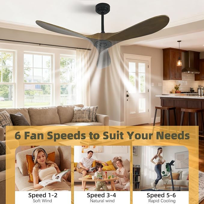 Smart Ceiling Fan no Light, 52 Inch Outdoor Ceiling Fan Without Light, Compatible with Alexa/Google/App, 3 Solid Wood Blades