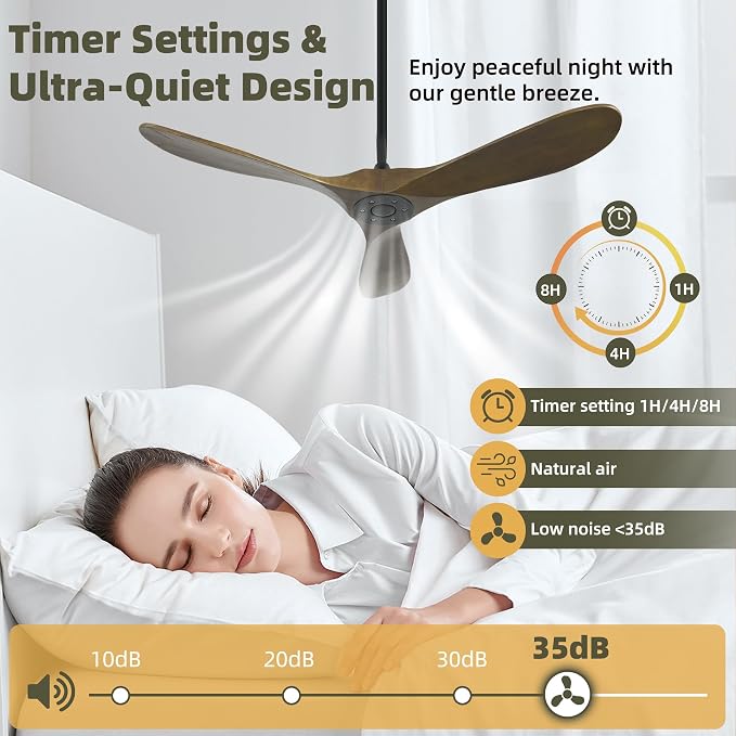 Smart Ceiling Fan no Light, 52 Inch Outdoor Ceiling Fan Without Light, Compatible with Alexa/Google/App, 3 Solid Wood Blades
