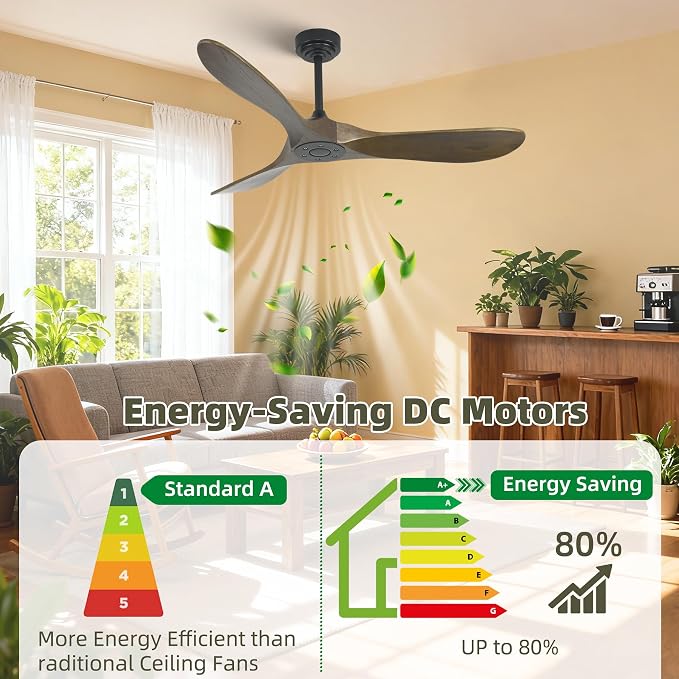 Smart Ceiling Fan no Light, 52 Inch Outdoor Ceiling Fan Without Light, Compatible with Alexa/Google/App, 3 Solid Wood Blades