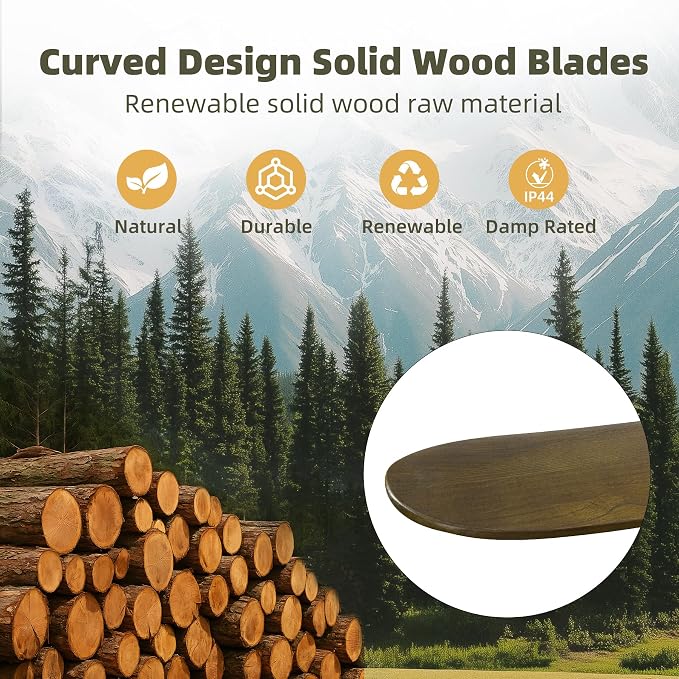 Smart Ceiling Fan no Light, 52 Inch Outdoor Ceiling Fan Without Light, Compatible with Alexa/Google/App, 3 Solid Wood Blades