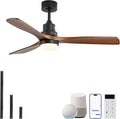Smart Ceiling Fan with Light, 52 Inch Solid Wood Ceiling Fans with Lights and Remote,Work with Alexa/Google, Low Profile