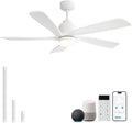Smart Ceiling Fan with Lights and Remote, 52 Inch White Wood Ceiling Fan Working with Alexa/Google/App, Quiet DC Motor