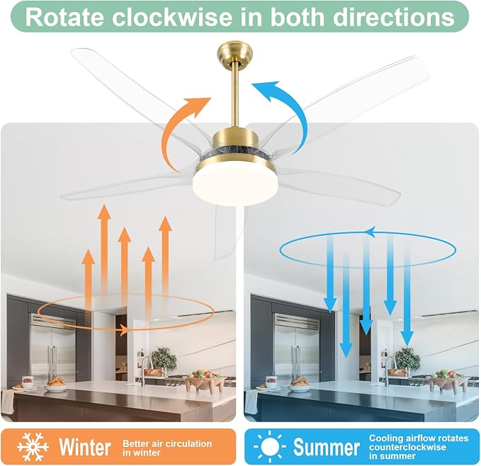Smart Ceiling Fans with Light and Remote, Voice Control via WiFi Alexa App, 58 Inch Modern Clear Blades Gold Alexa Ceiling