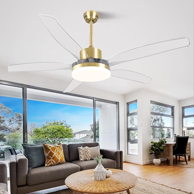 Smart Ceiling Fans with Light and Remote, Voice Control via WiFi Alexa App, 58 Inch Modern Clear Blades Gold Alexa Ceiling