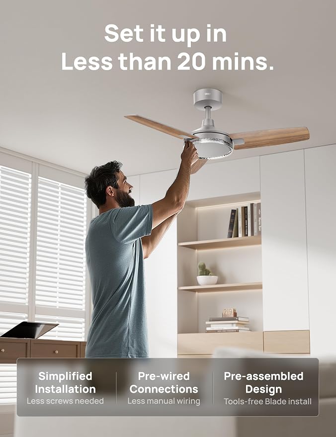 Smart Ceiling Fans with Lights, 42 Inch Grey Ceiling Fan, 12 Speeds & 3 Fan Modes, Stepless Color Tones, Dimmable LED Light