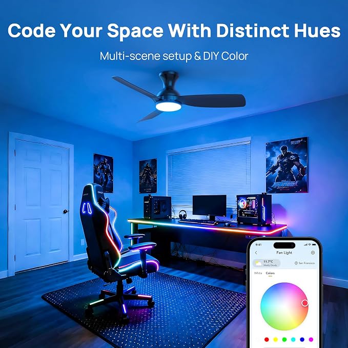 Smart Ceiling Fans with Lights, 45 inch Matter Ceiling Fan Work with Alexa, alternate product view 2