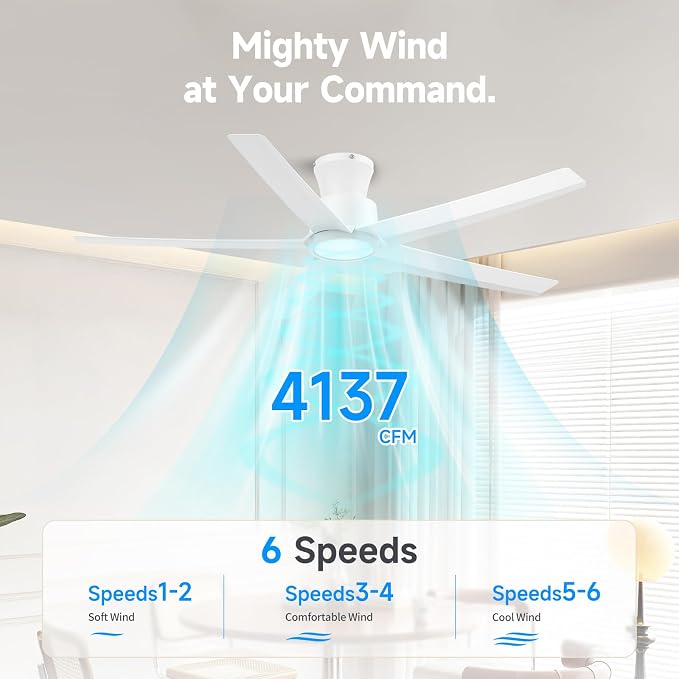 Smart Ceiling Fans with Lights,52 inch,Reversible Quiet DC Motor,Dimmable,White Ceiling Fan Compatible with Alexa Google home