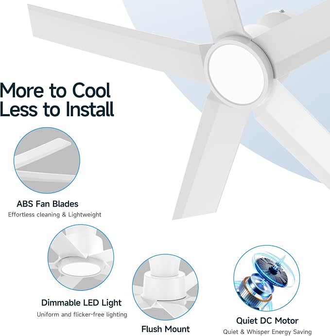 Smart Ceiling Fans with Lights,52 inch,Reversible Quiet DC Motor,Dimmable,White Ceiling Fan Compatible with Alexa Google home