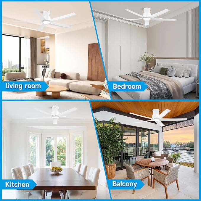 Smart Ceiling Fans with Lights,52 inch,Reversible Quiet DC Motor,Dimmable,White Ceiling Fan Compatible with Alexa Google home