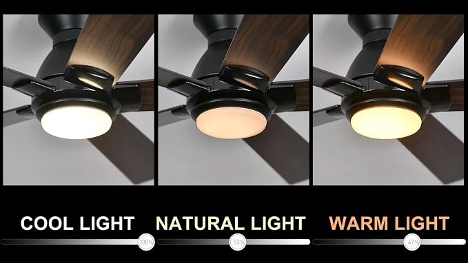 Smart Ceiling Fans with Lights Flush Mount 48”, 3 Light Colors Dimmable, 10 Speeds DC Ceiling Fan with Remote, alternate view