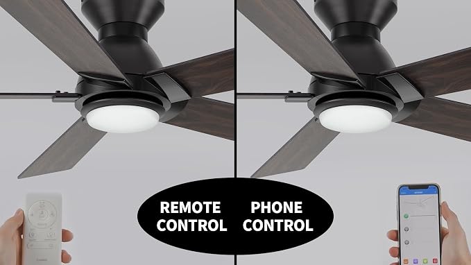 Smart Ceiling Fans with Lights Flush Mount 48”, 3 Light Colors Dimmable, 10 Speeds DC Ceiling Fan with Remote, alternate view