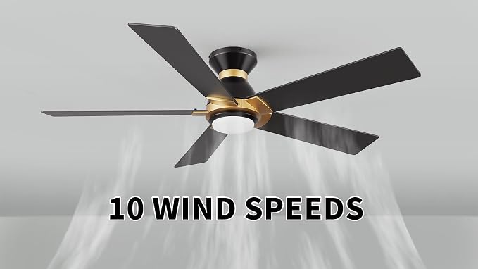 Smart Ceiling Fans with Lights Flush Mount 52”, 3 Light Colors Dimmable, 10 Speeds DC Ceiling Fan with Remote, Outdoor
