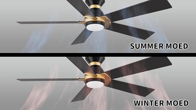 Smart Ceiling Fans with Lights Flush Mount 52”, 3 Light Colors Dimmable, 10 Speeds DC Ceiling Fan with Remote, Outdoor