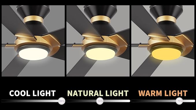 Smart Ceiling Fans with Lights Flush Mount 52”, 3 Light Colors Dimmable, 10 Speeds DC Ceiling Fan with Remote, Outdoor