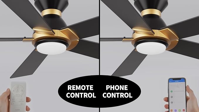 Smart Ceiling Fans with Lights Flush Mount 52”, 3 Light Colors Dimmable, 10 Speeds DC Ceiling Fan with Remote, Outdoor