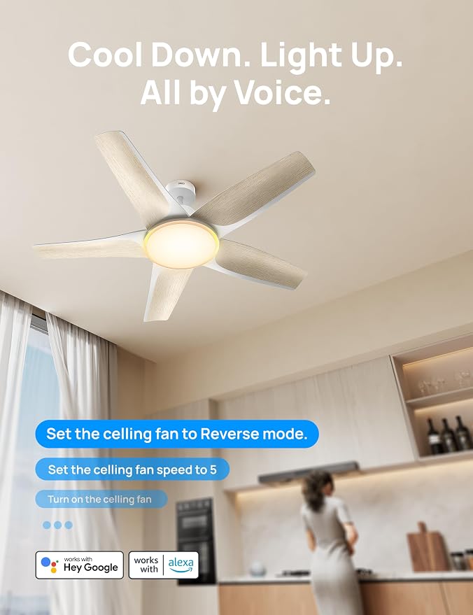 Smart Ceiling Fans with Lights, Low Profile Ceiling Fan with Alexa/App, 52'' Dimmable Lighting & Color Tuning, RGB Ambient