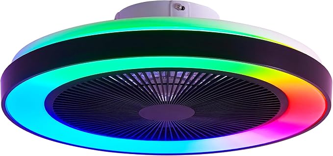 Smart Ceiling Fans with RGB Lights Remote - 20'' Flush Mount Low Profile Modern Ceiling Fans for Bedroom - Stepless Color