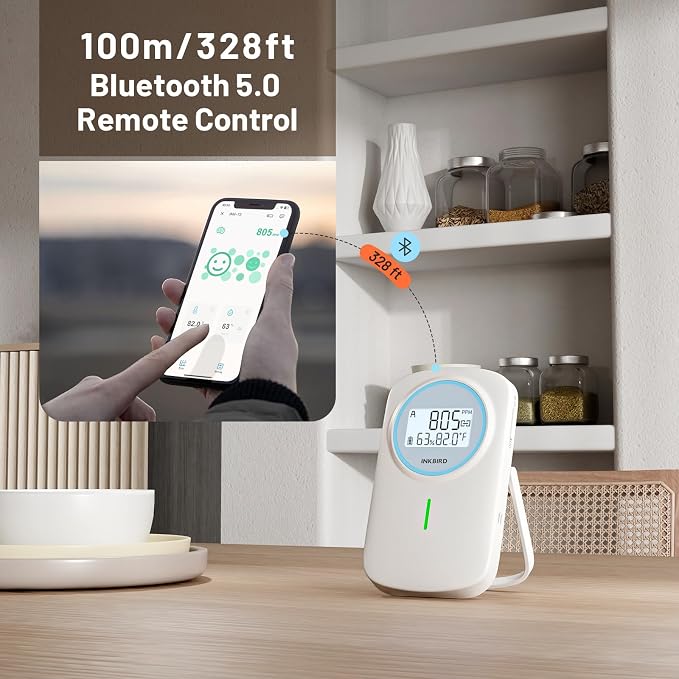 Smart CO2 Monitor Ndir | Bluetooth 3 in 1 CO2 Detector with App | Carbon Dioxide & Temperature & Humidity Air Quality Monitor
