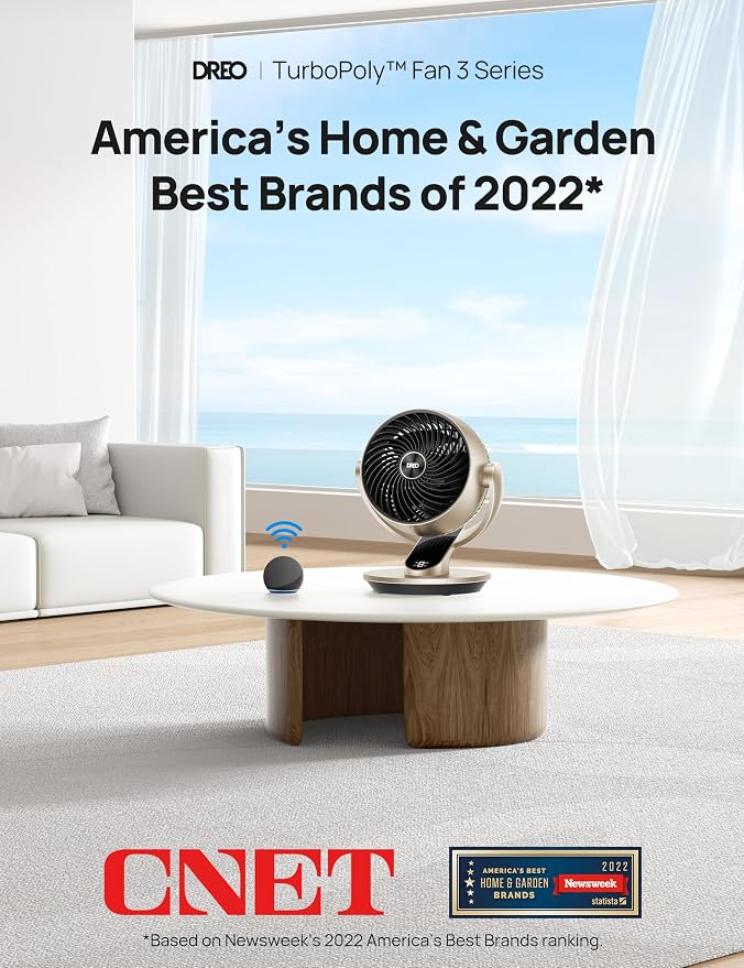 Smart Desk Fan for Bedroom, 13" Powerful 70 ft Whole Room Air Circulator Fan, 120°+90° Oscillating Fans with Voice Control, 4