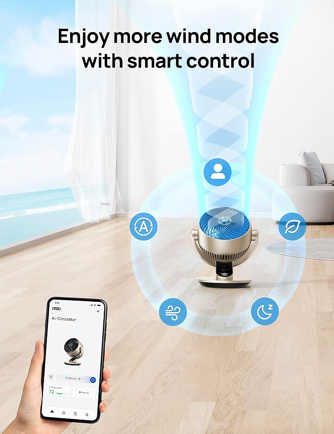 Smart Desk Fan for Bedroom, 13" Powerful 70 ft Whole Room Air Circulator Fan, 120°+90° Oscillating Fans with Voice Control, 4
