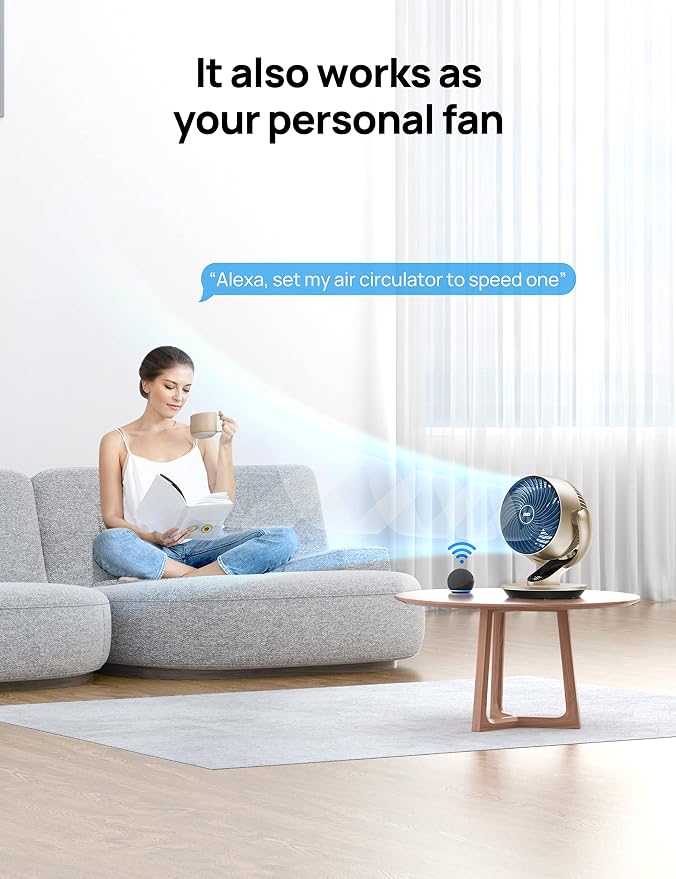Smart Desk Fan for Bedroom, 13" Powerful 70 ft Whole Room Air Circulator Fan, 120°+90° Oscillating Fans with Voice Control, 4