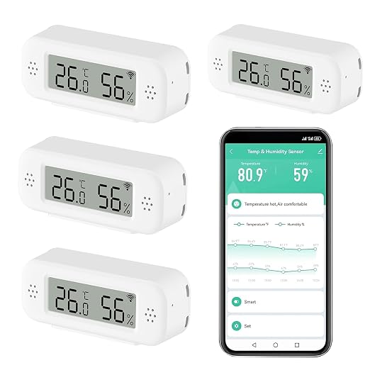 Smart Digital Thermometer Hygrometer, WiFi Indoor Temperature & Humidity Sensor for Home Use, Mini Humidity Monitor with App