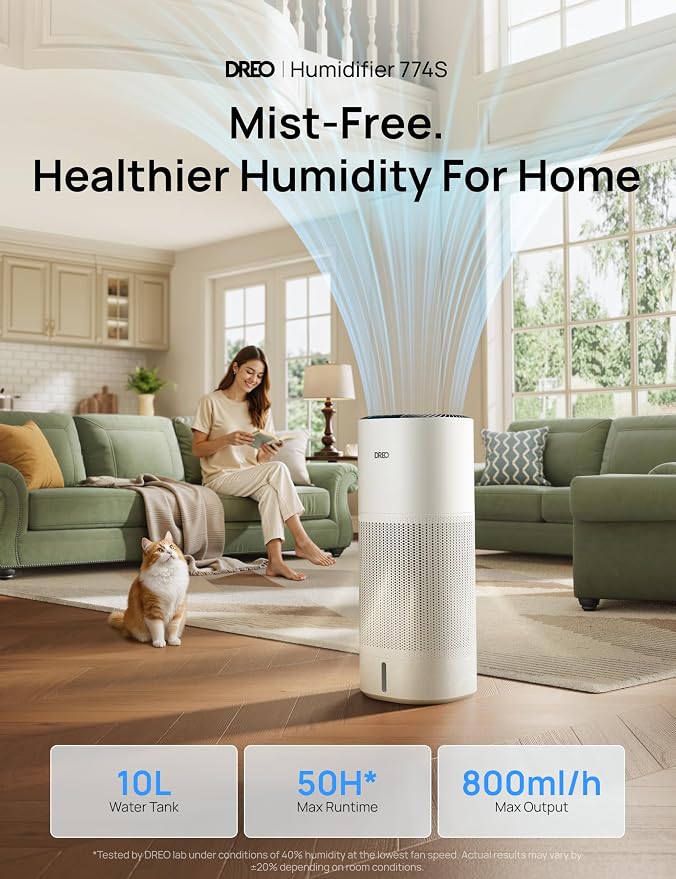 Smart Evaporative Humidifier Large Room up to 1000ft2, 800ml/h High Output Air Humidifiers for Bedroom, 10L, alternate