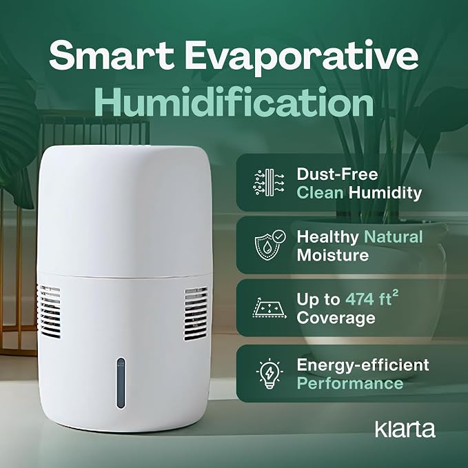 Smart Evaporative Humidifier with App Control & 3L Tank – Mist-Free, No White Dust – Quiet Operation for Better Sleep – Humea