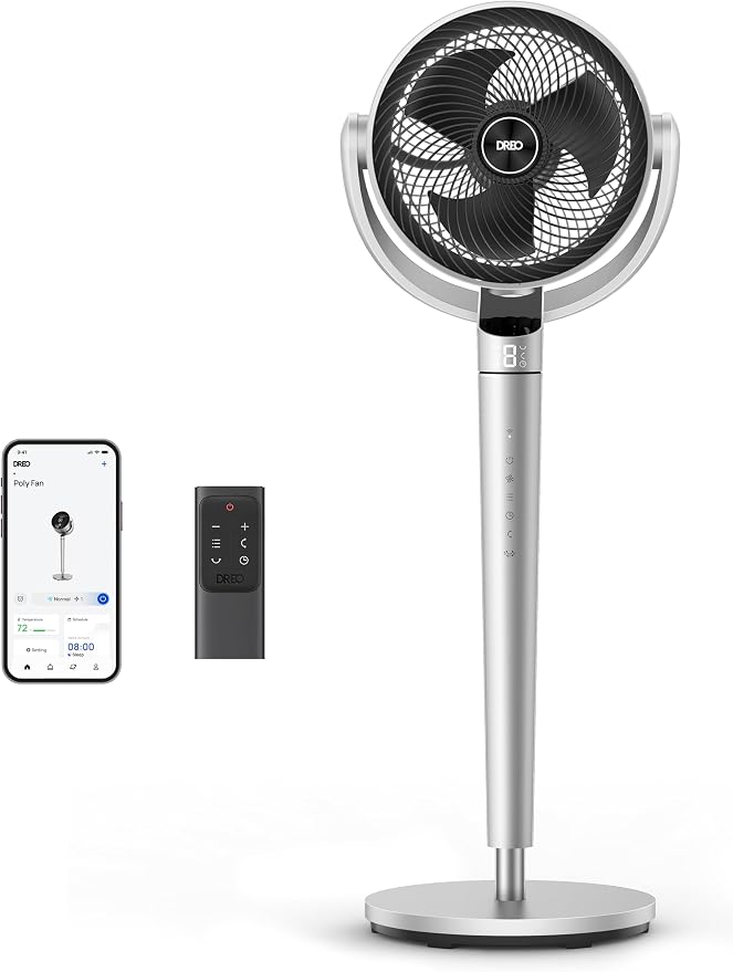 Smart Fan for Bedroom, 110ft Pedestal Fan with DC Motor, 150°+120° Omni-Directional Oscillation, Quiet Floor Fan with Smart